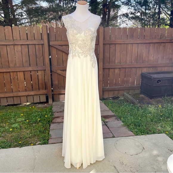 Ed Young NWT Illusion Back Chiffon Gown Evening Formal Dress Medium Ivory - Picture 13 of 17